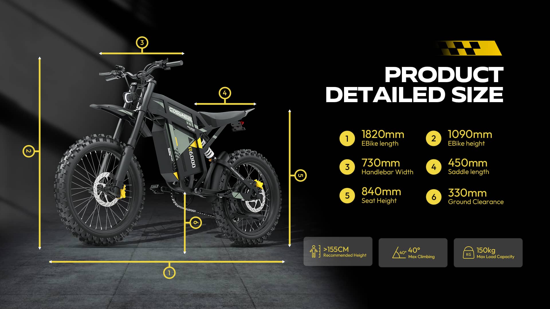 COSWHEEL R6000 Dimensions and Seat Height